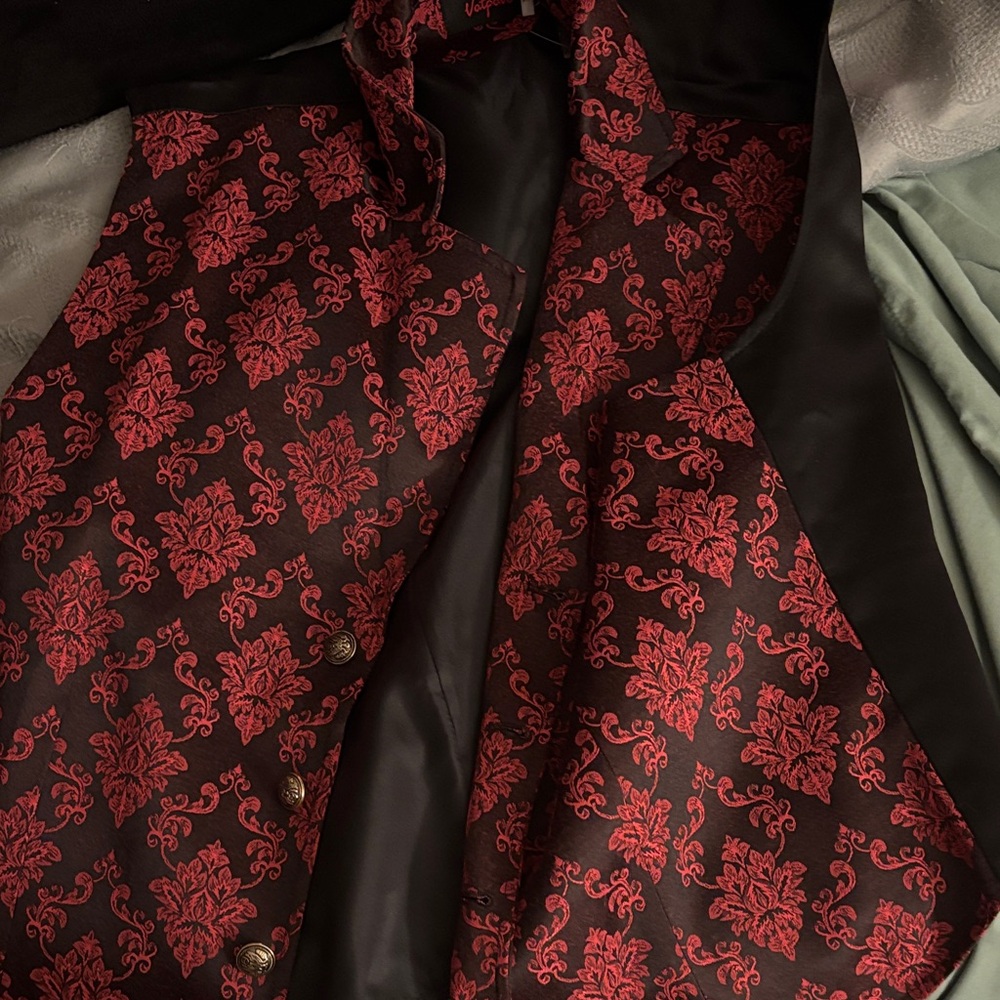 Men's Brocade Floral Vest in Red and Black
